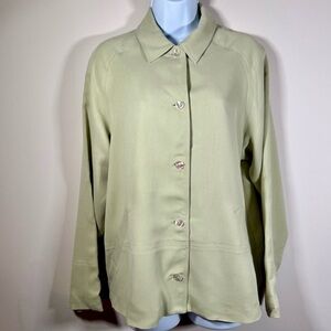 Tommy Bahama Women’s Silk Casual Collared Abalone Buttons Sage Green Jacket M